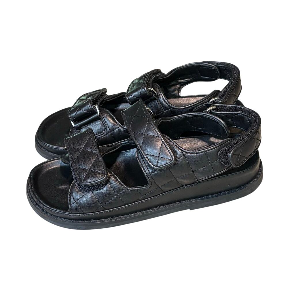 Tony Bianco Hiranni Black Sheep Nappa Leather Quilted Dad Sandals Size 38
